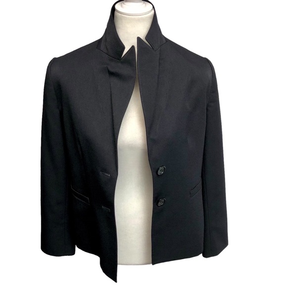 Charcoal Pinstriped Career Pantsuit Peak Lapel High Waist Size 8P Petite Le Suit - Picture 9 of 14